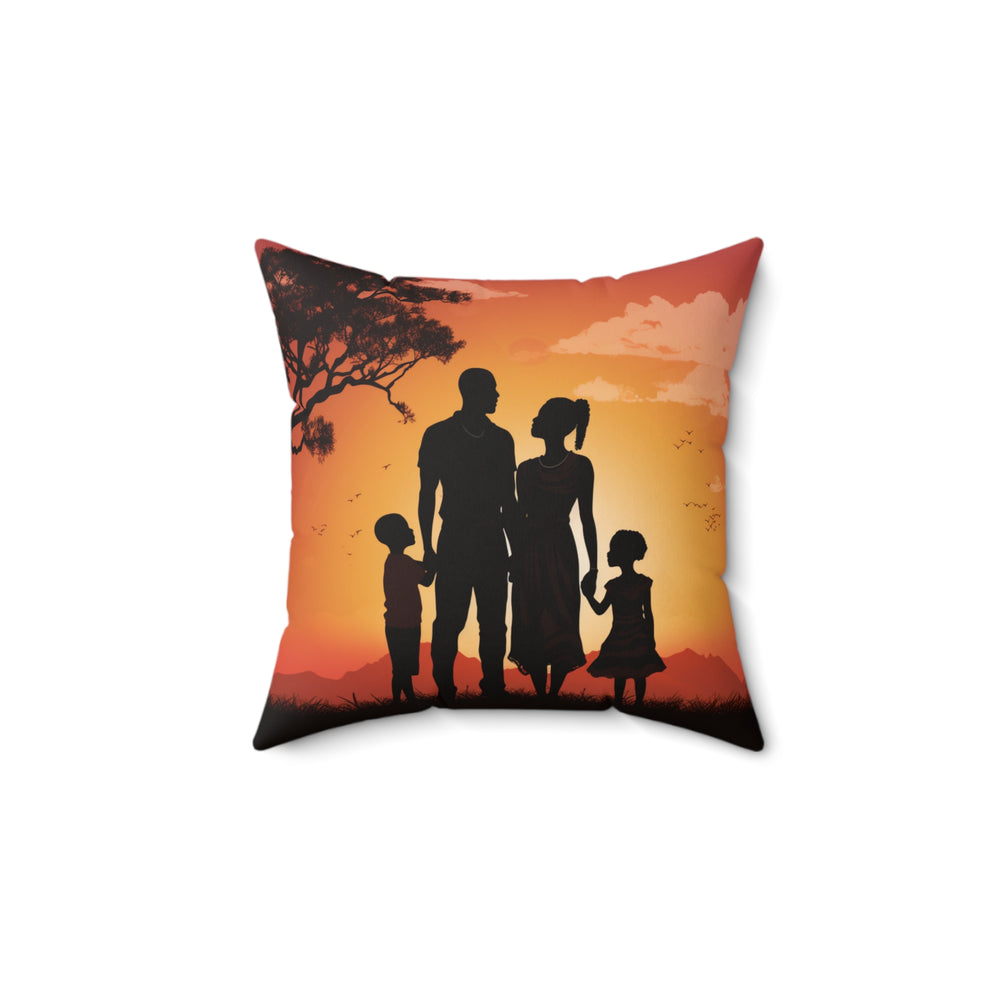 African Sunset Family Silhouette - Inspirational Pillow