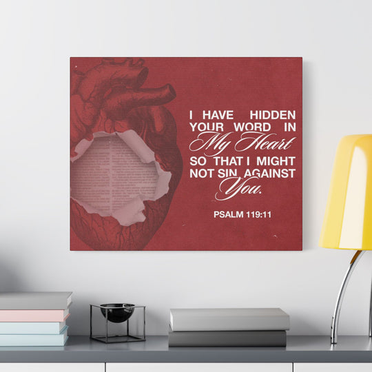 Psalms 119:11 Canvas Art – Heart with Bible Verse | Inspirational Christian Wall Decor