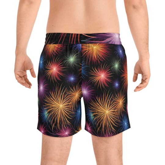 Fourth of July Fireworks Swim Shorts - Lightweight Beachwear with Pockets & Inner Mesh Brief