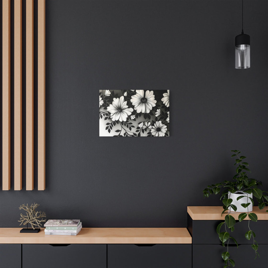 Elegant White Flower Canvas Art – Dark Light Contrast with Ombre Black Background – Modern Home Décor for Living Room & Bedroom