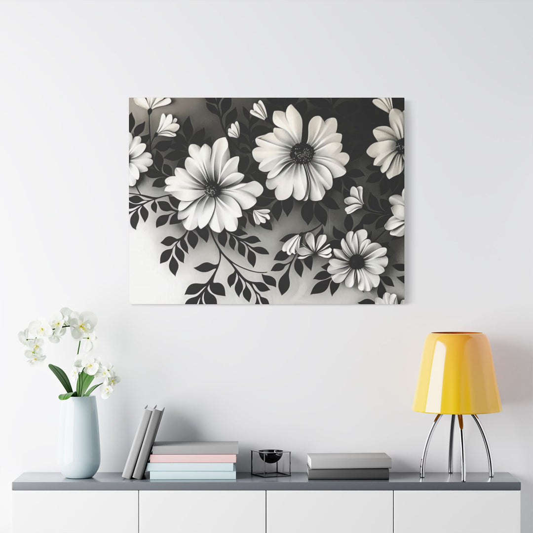 Elegant White Flower Canvas Art – Dark Light Contrast with Ombre Black Background – Modern Home Décor for Living Room & Bedroom