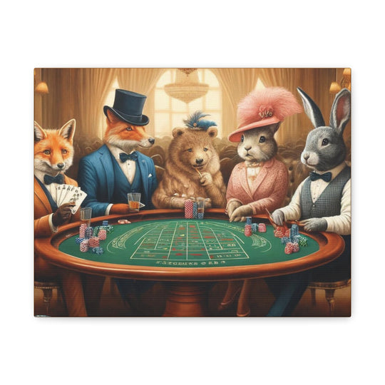 Dapper Forest Friends Poker Night Canvas Art – Quirky, Whimsical Animal Decor