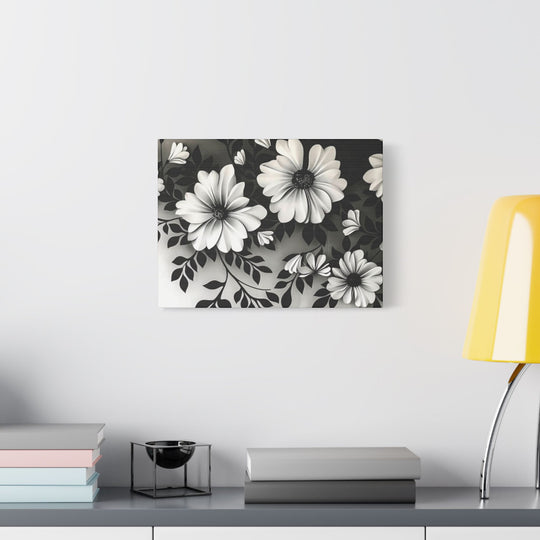 Elegant White Flower Canvas Art – Dark Light Contrast with Ombre Black Background – Modern Home Décor for Living Room & Bedroom