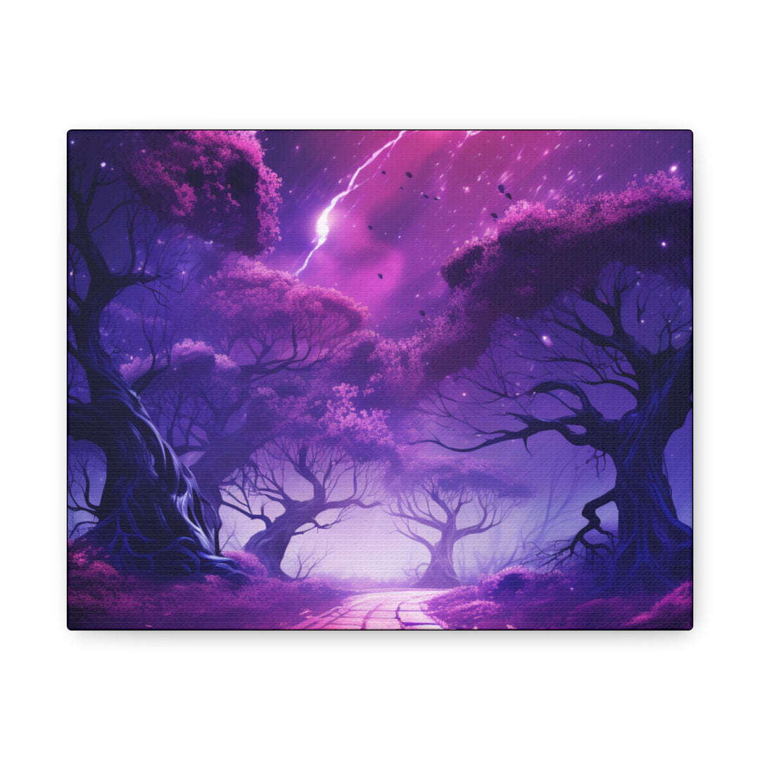 Mystic Shadows: Spooky Forest Canvas Art - Haunting Purple Glow, Perfect for Halloween Décor & Macabre Enthusiasts