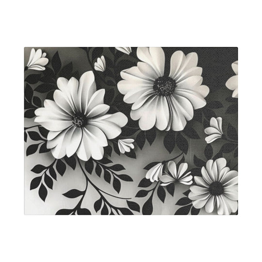 Elegant White Flower Canvas Art – Dark Light Contrast with Ombre Black Background – Modern Home Décor for Living Room & Bedroom