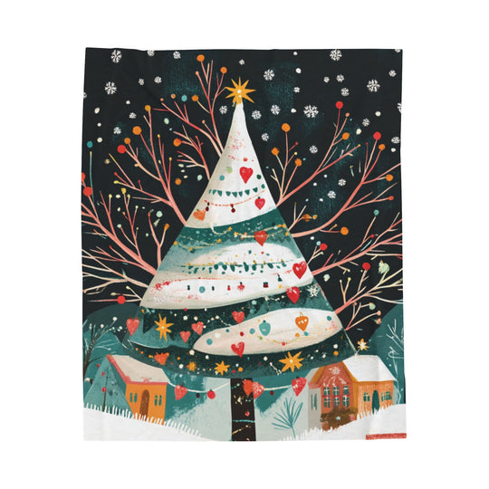 Giant Christmas Tree Fleece Blanket | Cozy Holiday Throw with Village Scene – Perfect for Christmas Décor, Gifts & Winter Comfort