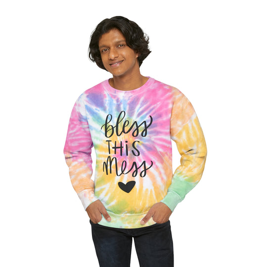 Vibrant Tie-Dye 'Bless This Mess' Sweatshirt - Trendy & Comfortable