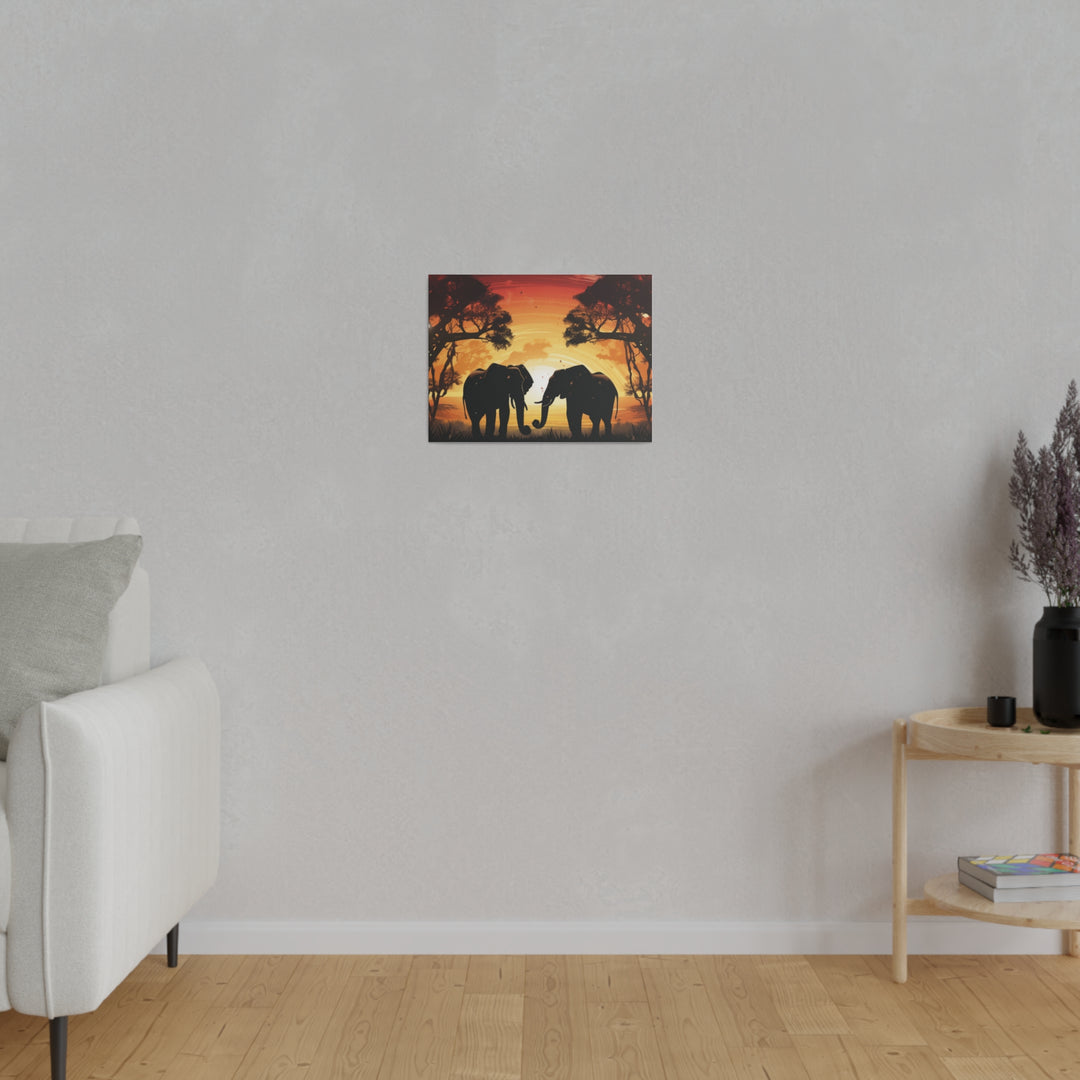 Kissing Elephants at Sunset Canvas Art – Majestic Love in the Wild