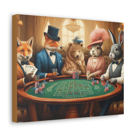 Dapper Forest Friends Poker Night Canvas Art – Quirky, Whimsical Animal Decor