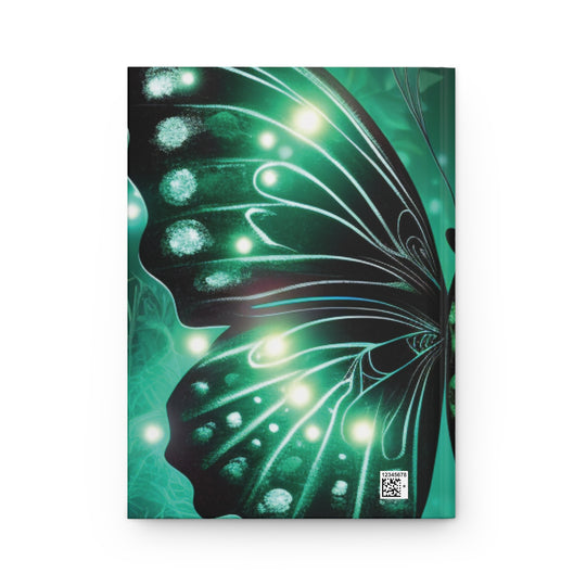 Luminous Butterfly Wing Notebook – Radiant White Lights on Verdant Green for Inspired Journaling