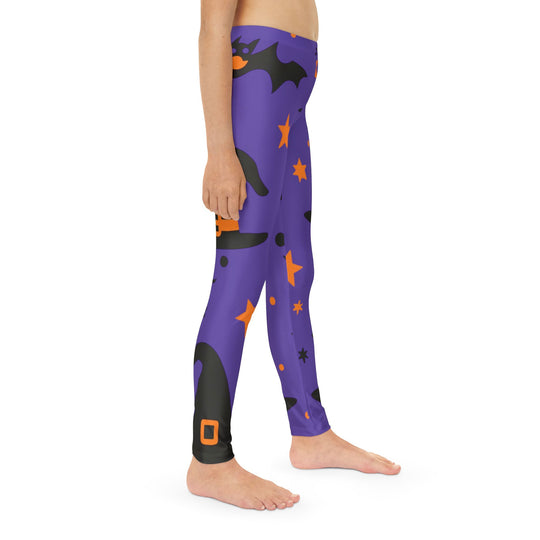 Spooky Starry Nights Youth Halloween Leggings – Bats & Orange Stars Full-Length Comfort