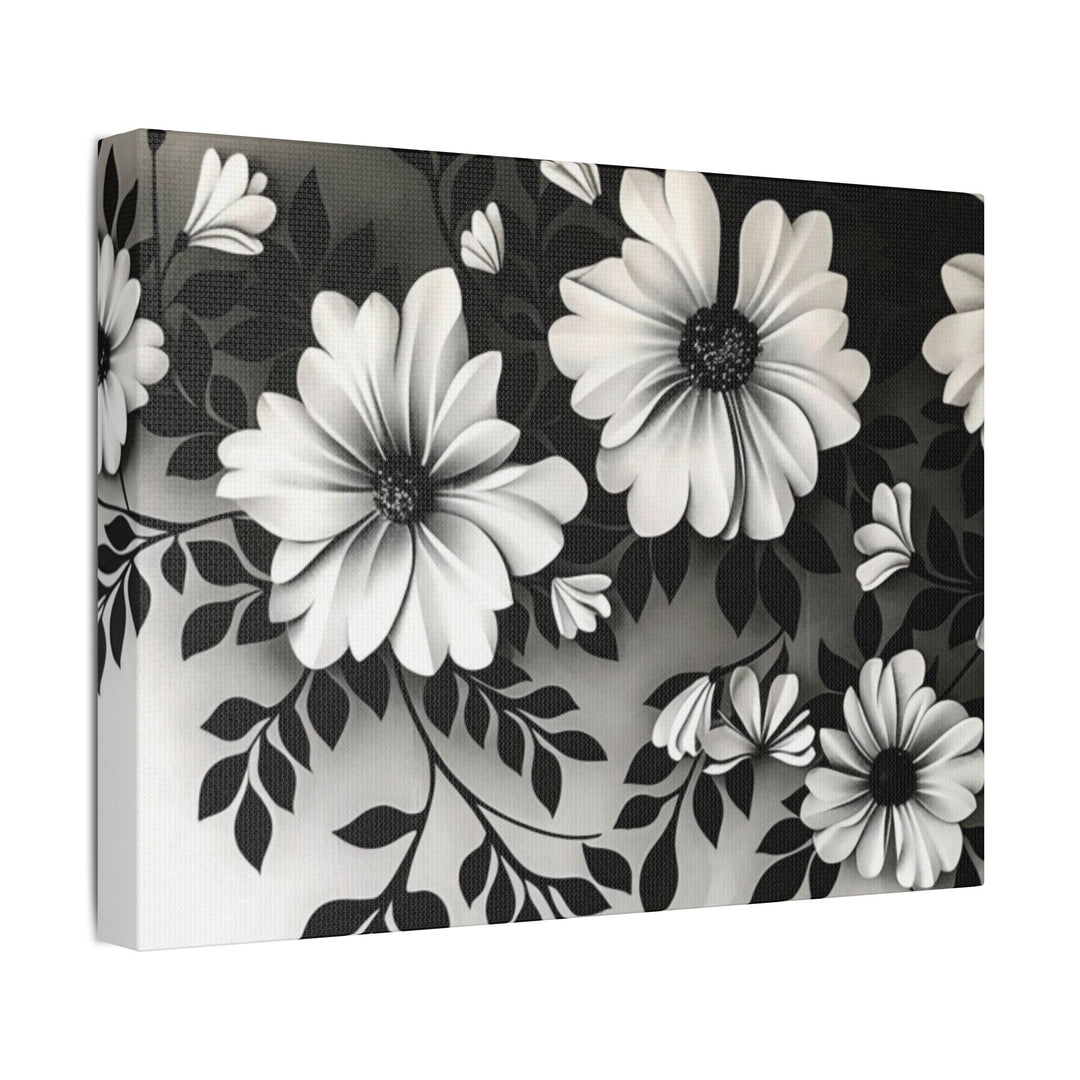 Elegant White Flower Canvas Art – Dark Light Contrast with Ombre Black Background – Modern Home Décor for Living Room & Bedroom