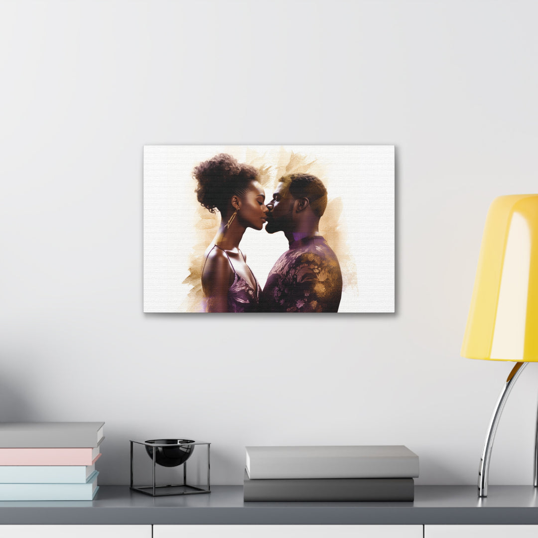 Expressive Black Couple Kissing Art – Captivating Conversations Starters