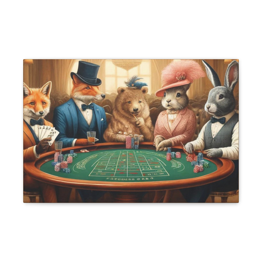 Dapper Forest Friends Poker Night Canvas Art – Quirky, Whimsical Animal Decor