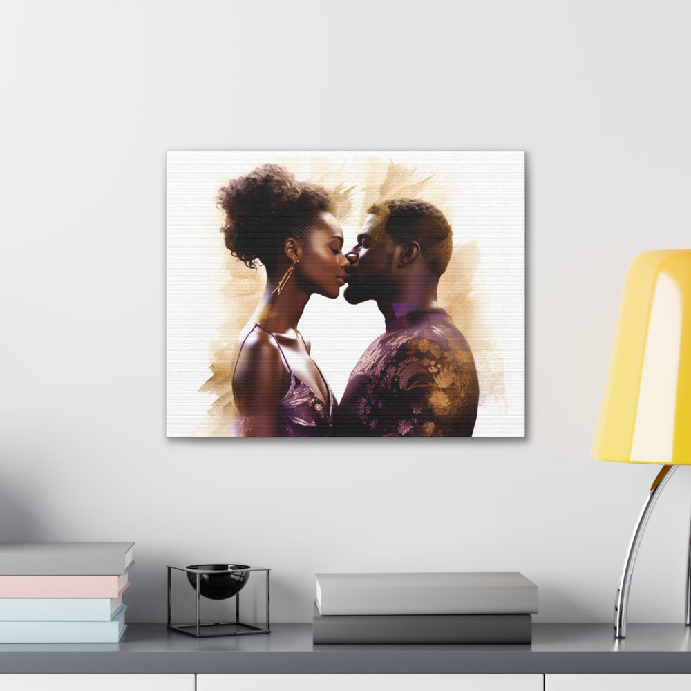 Expressive Black Couple Kissing Art – Captivating Conversations Starters