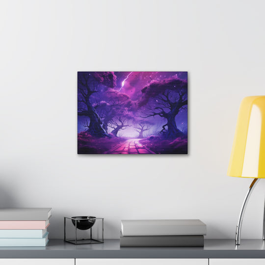 Mystic Shadows: Spooky Forest Canvas Art - Haunting Purple Glow, Perfect for Halloween Décor & Macabre Enthusiasts