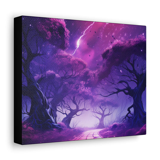 Mystic Shadows: Spooky Forest Canvas Art - Haunting Purple Glow, Perfect for Halloween Décor & Macabre Enthusiasts