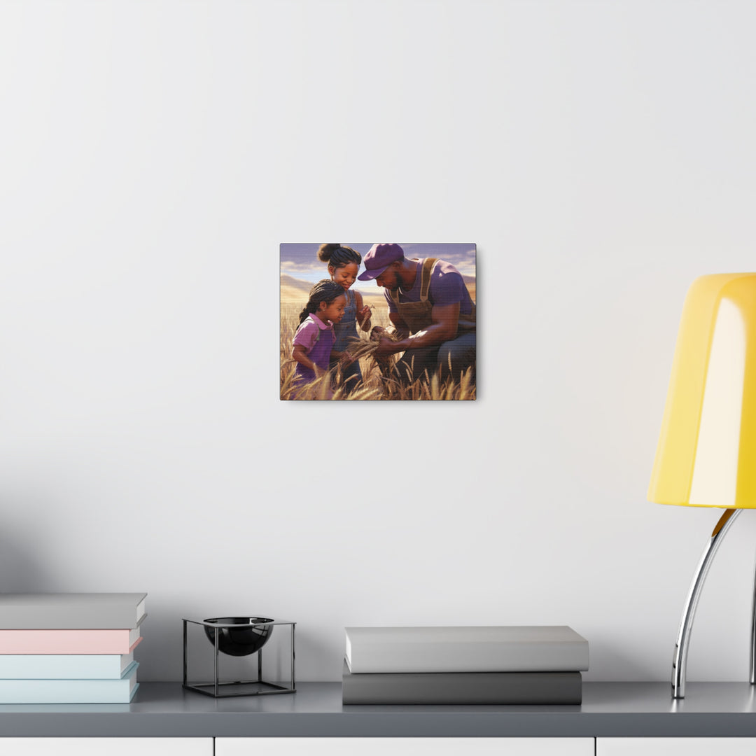 Joyful Moments: African American Father & Daughters in Wheat Field - Art Canvas