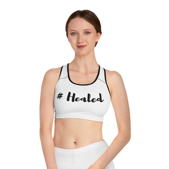 Custom 'Healed' Sports Bra – All-Over Print, Compression Fit, Moisture-Wicking Comfort