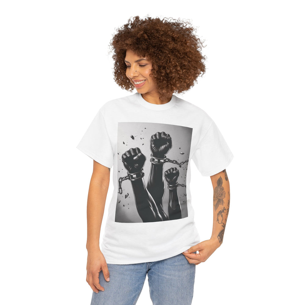 Empowerment Fist T-Shirt – African American Freedom Design | Broken Chains & Black History Month Tribute - captivatingconversationsstarters