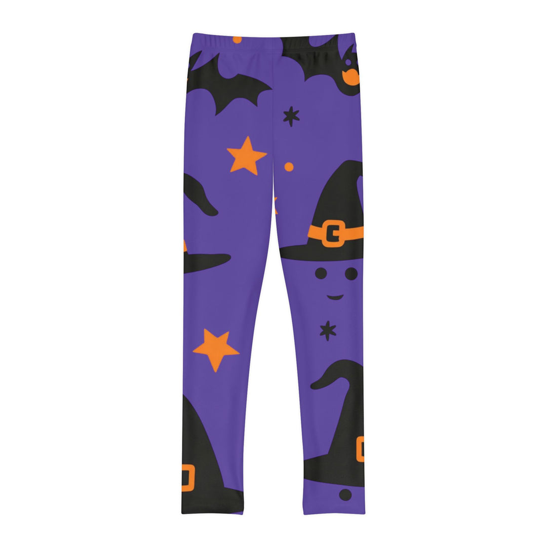 Spooky Starry Nights Youth Halloween Leggings – Bats & Orange Stars Full-Length Comfort