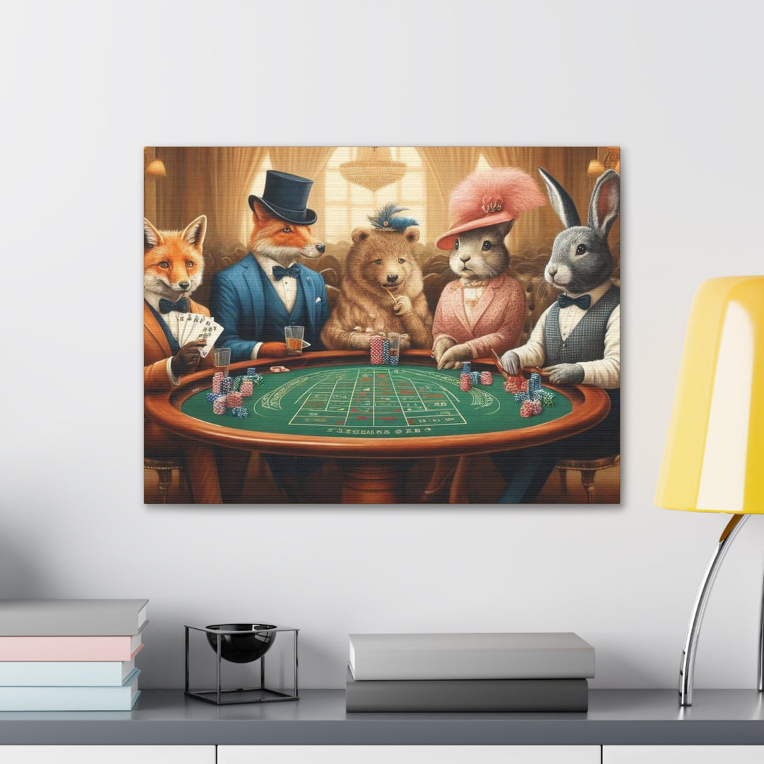 Dapper Forest Friends Poker Night Canvas Art – Quirky, Whimsical Animal Decor