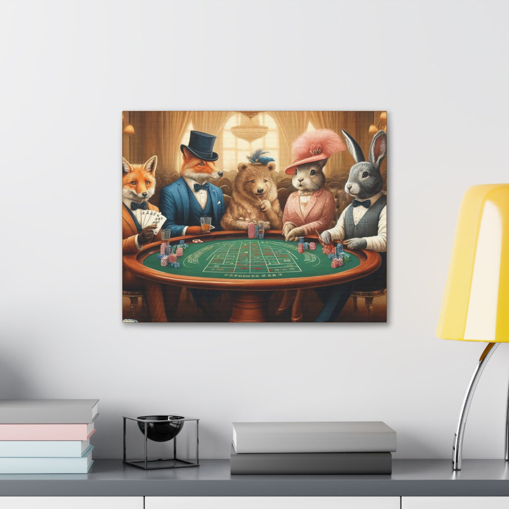 Dapper Forest Friends Poker Night Canvas Art – Quirky, Whimsical Animal Decor