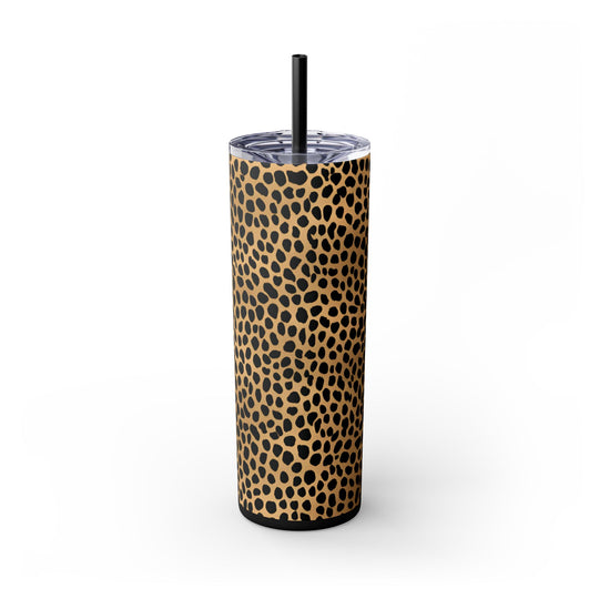 Leopard Print Skinny Insulated Tumbler with Straw, 20oz