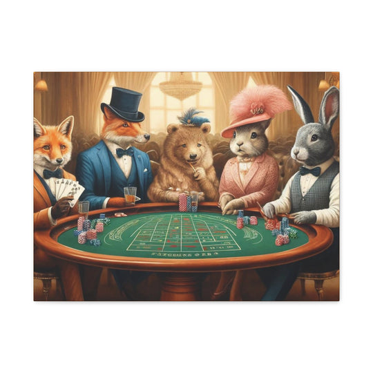 Dapper Forest Friends Poker Night Canvas Art – Quirky, Whimsical Animal Decor