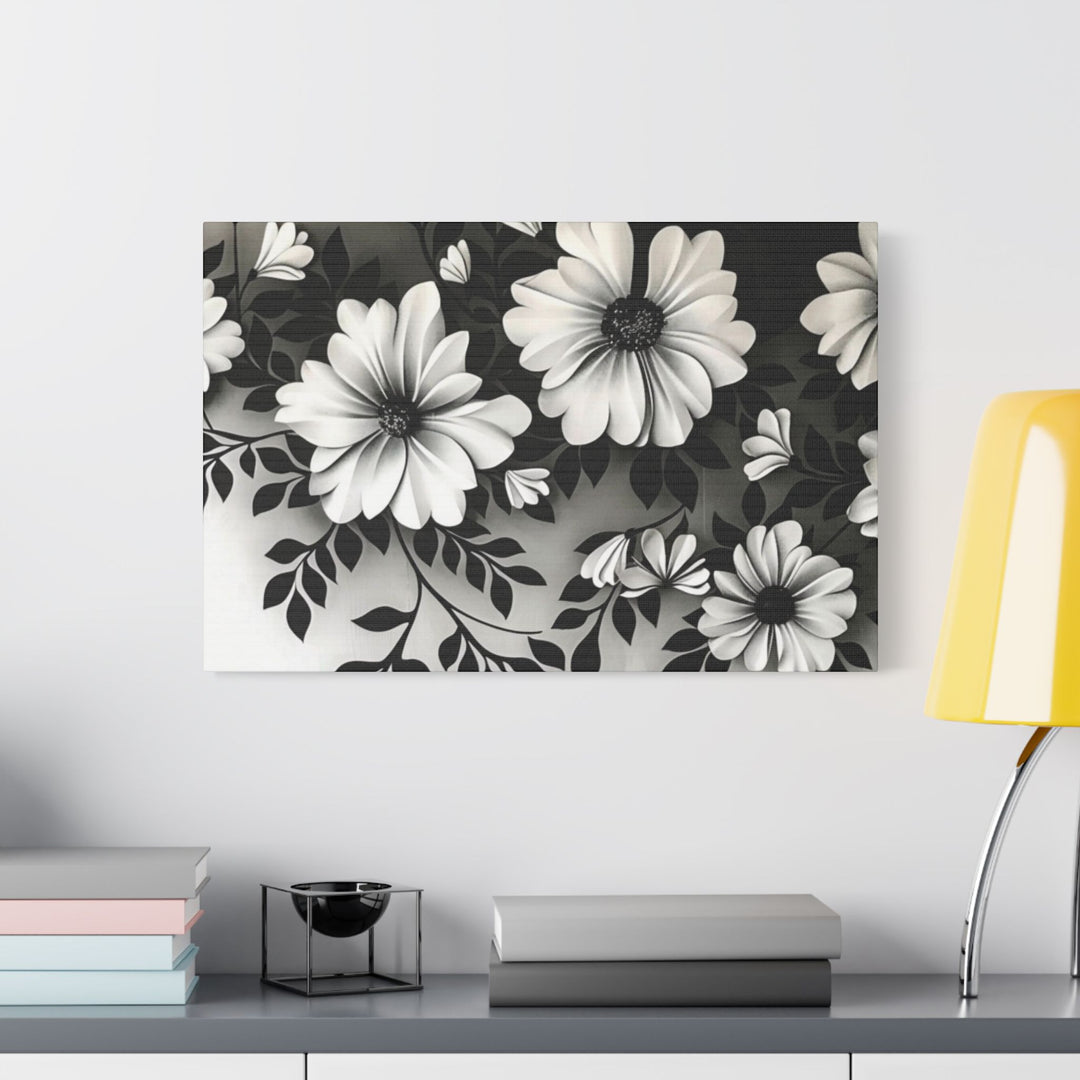 Elegant White Flower Canvas Art – Dark Light Contrast with Ombre Black Background – Modern Home Décor for Living Room & Bedroom