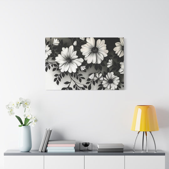 Elegant White Flower Canvas Art – Dark Light Contrast with Ombre Black Background – Modern Home Décor for Living Room & Bedroom