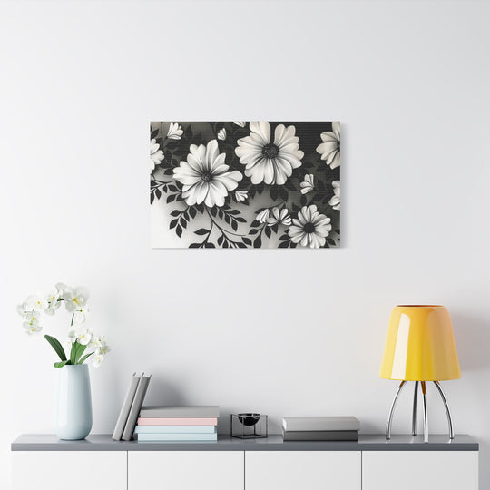 Elegant White Flower Canvas Art – Dark Light Contrast with Ombre Black Background – Modern Home Décor for Living Room & Bedroom