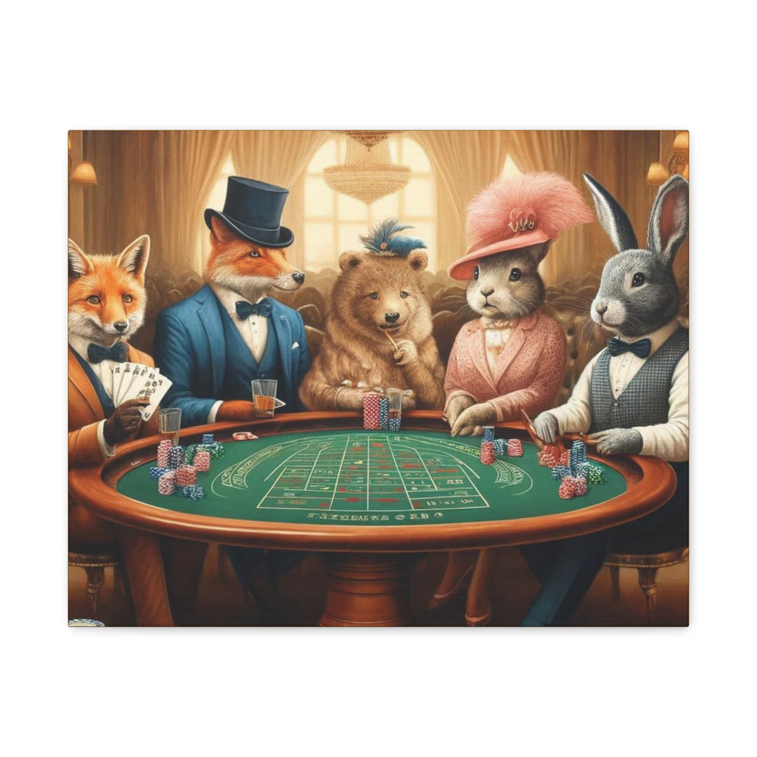 Dapper Forest Friends Poker Night Canvas Art – Quirky, Whimsical Animal Decor