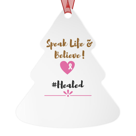 Healed Breast Cancer Awareness Metal Christmas Ornament – Durable, Double-Sided & Glossy Holiday Keepsake