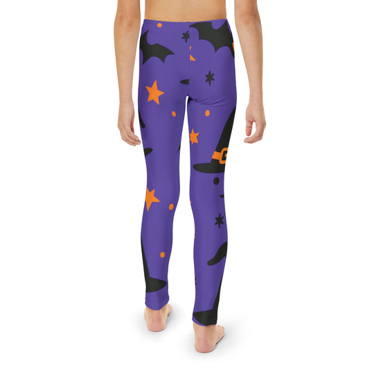 Spooky Starry Nights Youth Halloween Leggings – Bats & Orange Stars Full-Length Comfort