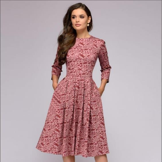 Elegance in Bloom: Retro Floral A-line Dress