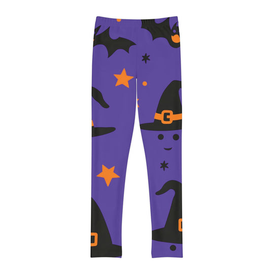 Spooky Starry Nights Youth Halloween Leggings – Bats & Orange Stars Full-Length Comfort