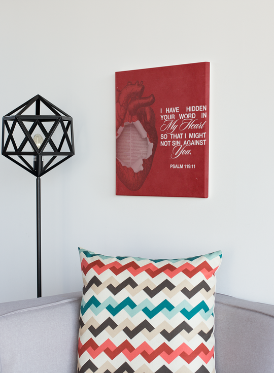 Psalms 119:11 Canvas Art – Heart with Bible Verse | Inspirational Christian Wall Decor