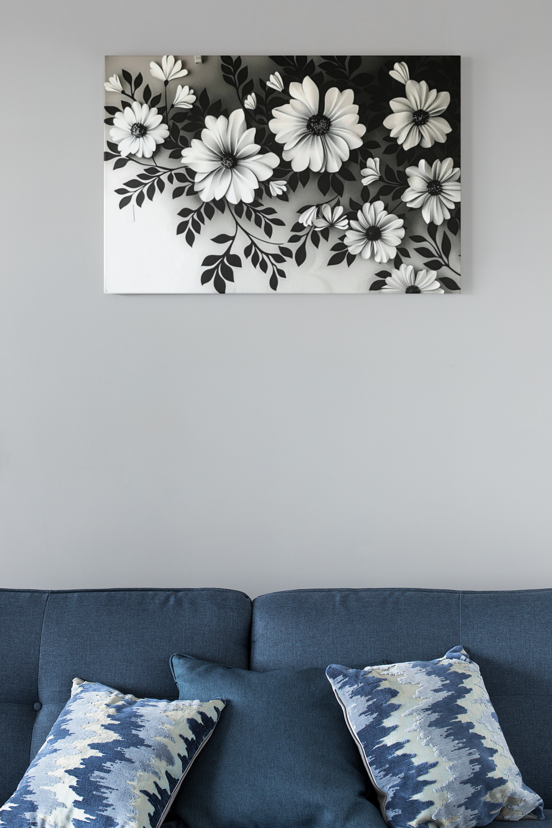 Elegant White Flower Canvas Art – Dark Light Contrast with Ombre Black Background – Modern Home Décor for Living Room & Bedroom