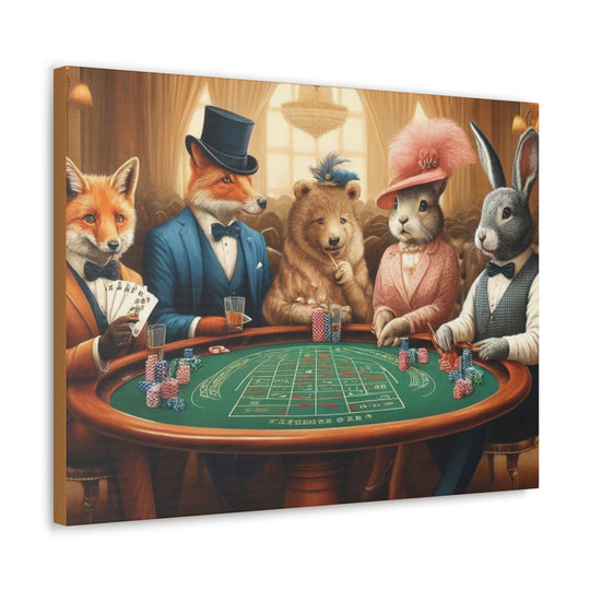 Dapper Forest Friends Poker Night Canvas Art – Quirky, Whimsical Animal Decor