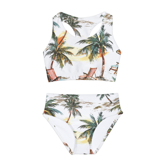 🌴 Tropical Vibes High-Waisted Two-Piece Swimsuit – Bold Colors & Palm Tree Design for a Summer to Remember 🌞