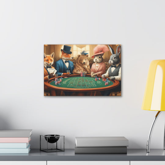 Dapper Forest Friends Poker Night Canvas Art – Quirky, Whimsical Animal Decor