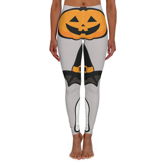 Cozy Halloween Spandex Leggings - Playful Pumpkins & Enchanting Witches Design