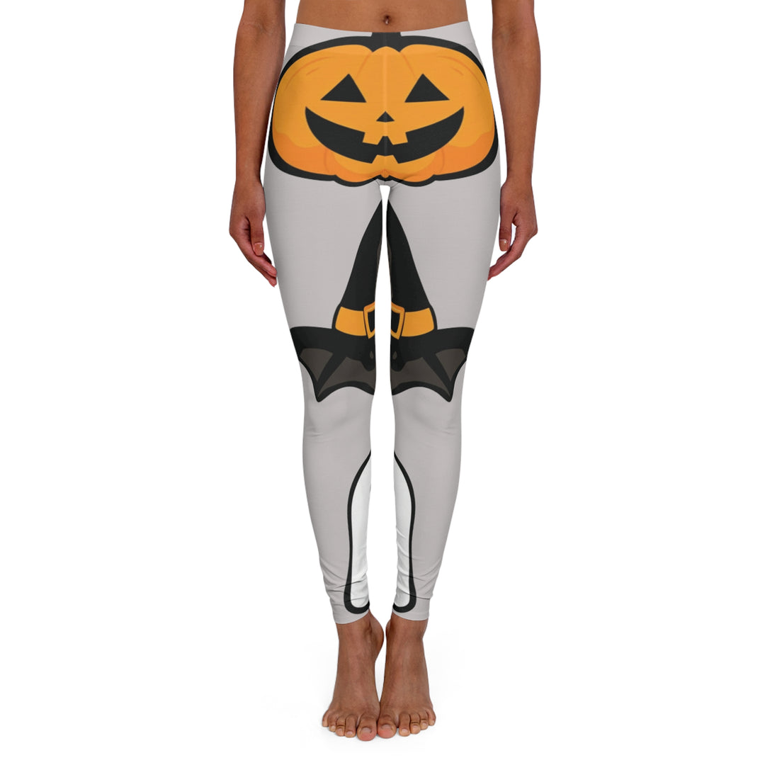 Cozy Halloween Spandex Leggings - Playful Pumpkins & Enchanting Witches Design