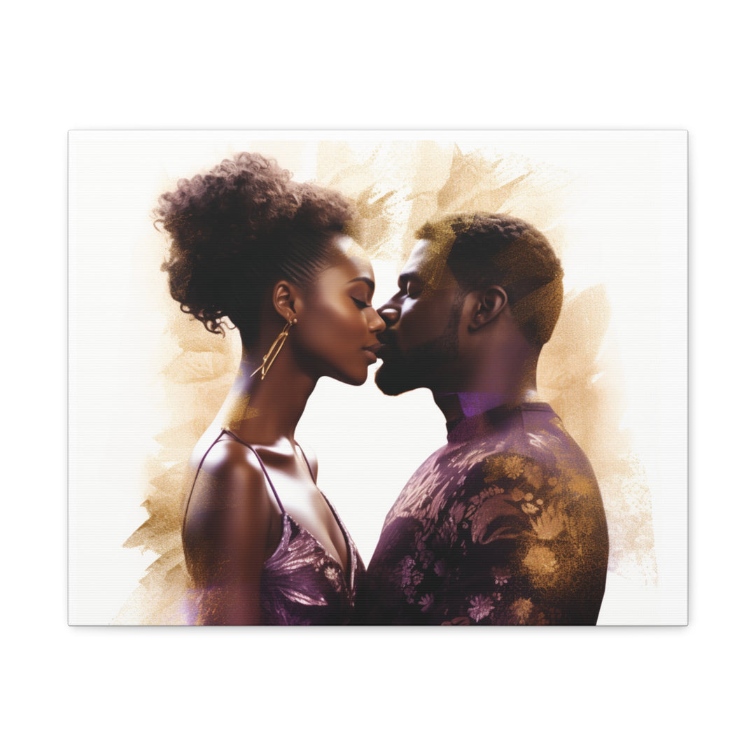 Expressive Black Couple Kissing Art – Captivating Conversations Starters