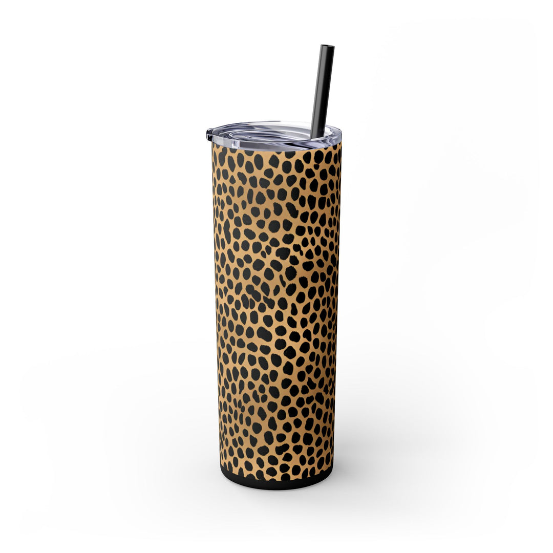 Leopard Print Skinny Insulated Tumbler with Straw, 20oz