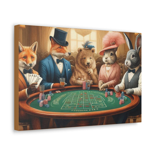 Dapper Forest Friends Poker Night Canvas Art – Quirky, Whimsical Animal Decor