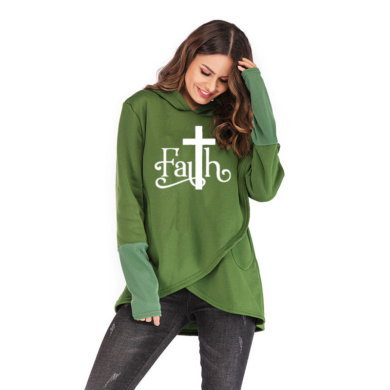 Large Size Faith Print Sweatshirt Hoodies