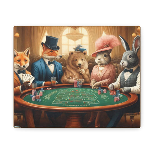 Dapper Forest Friends Poker Night Canvas Art – Quirky, Whimsical Animal Decor