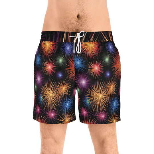 Fourth of July Fireworks Swim Shorts - Lightweight Beachwear with Pockets & Inner Mesh Brief